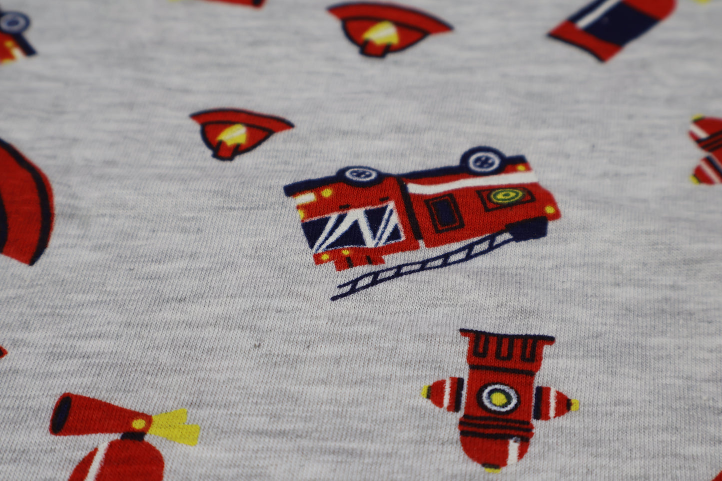 Fyst Boys Light Grey Fire Truck All-Over Print T-Shirt and Shorts Co-ord Set