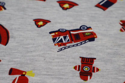 Fyst Boys Light Grey Fire Truck All-Over Print T-Shirt and Shorts Co-ord Set
