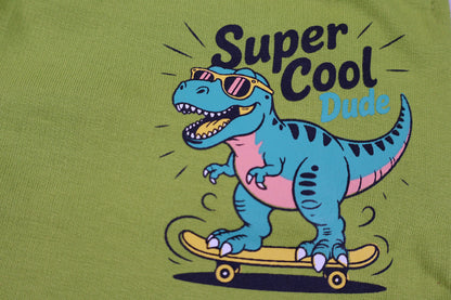 Fyst Boys Lime Green Skateboarding Dinosaur "Super Cool Dude" Graphic Cotton T-Shirt