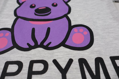 Fyst Boys Light Grey Melange "HAPPYME" Bear Graphic Cotton T-Shirt