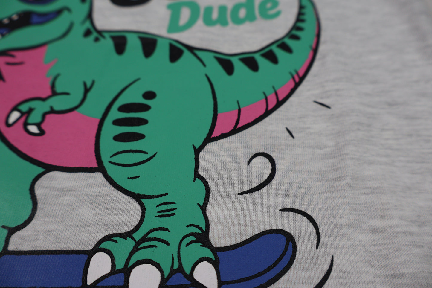 Fyst Boys Light Grey Skateboarding Dinosaur "Super Cool Dude" Graphic Cotton T-Shirt