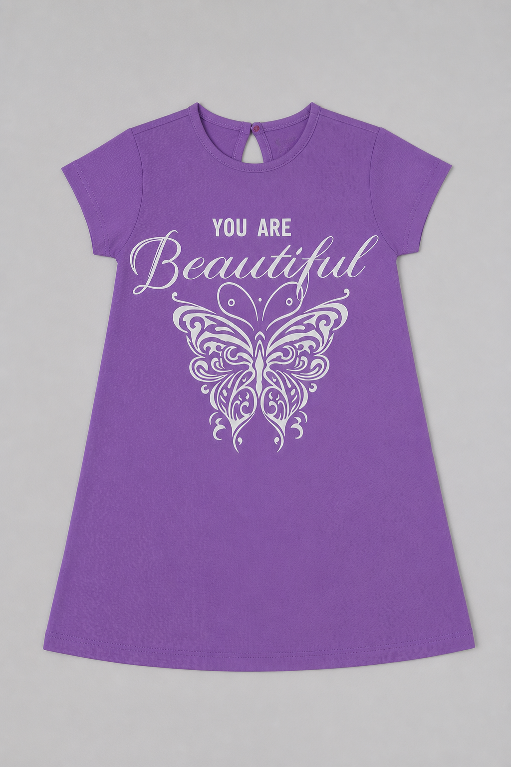 Fyst Girls Lavender Purple "You Are Beautiful" Butterfly Graphic Longline Cotton T-Shirt