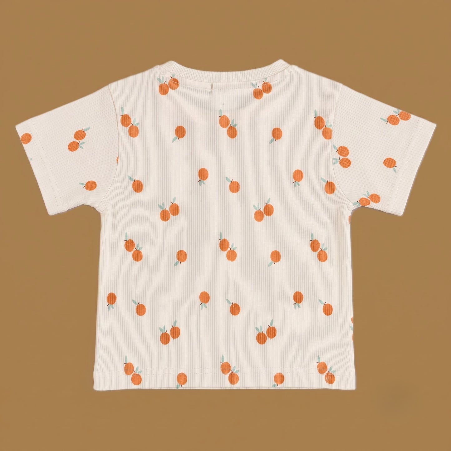 Fyst Boys Off-White & Peach Orange Printed Ribbed T-Shirt and Shorts Co-ord Set
