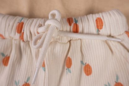 Fyst Boys Off-White & Peach Orange Printed Ribbed T-Shirt and Shorts Co-ord Set